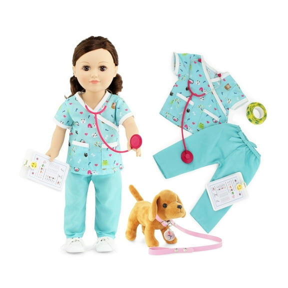 Emily Rose 18-inch Doll Clothes 6-Piece Doctor Nurse Veterinarian Outfit with Accessories