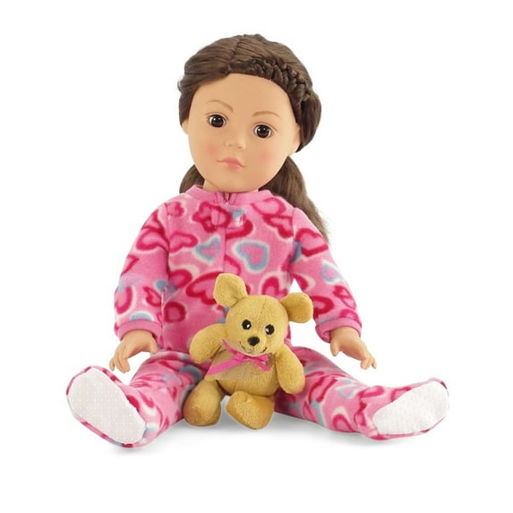 Emily Rose 18-Inch Doll Clothes "Onesie" Pajamas Set, including Teddy Bear