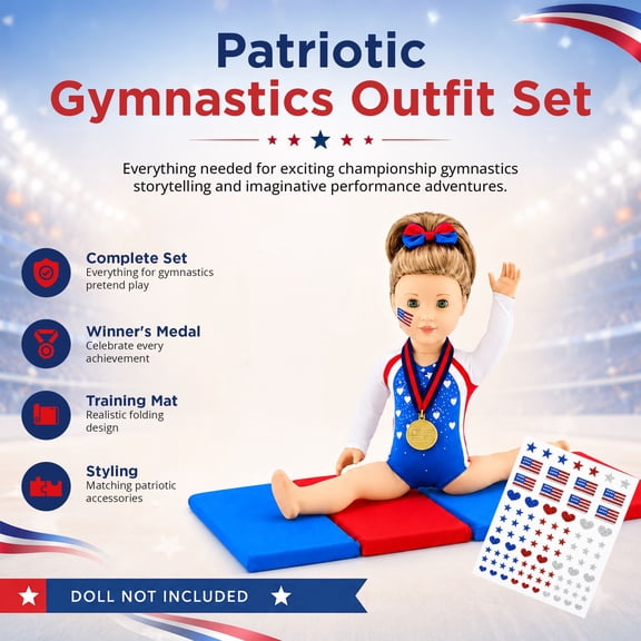 Emily Rose 18-inch Doll Clothing Gymnastics Playset - Compatible with American Girl Dolls 5-Piece - 18" Doll Gymnast Set