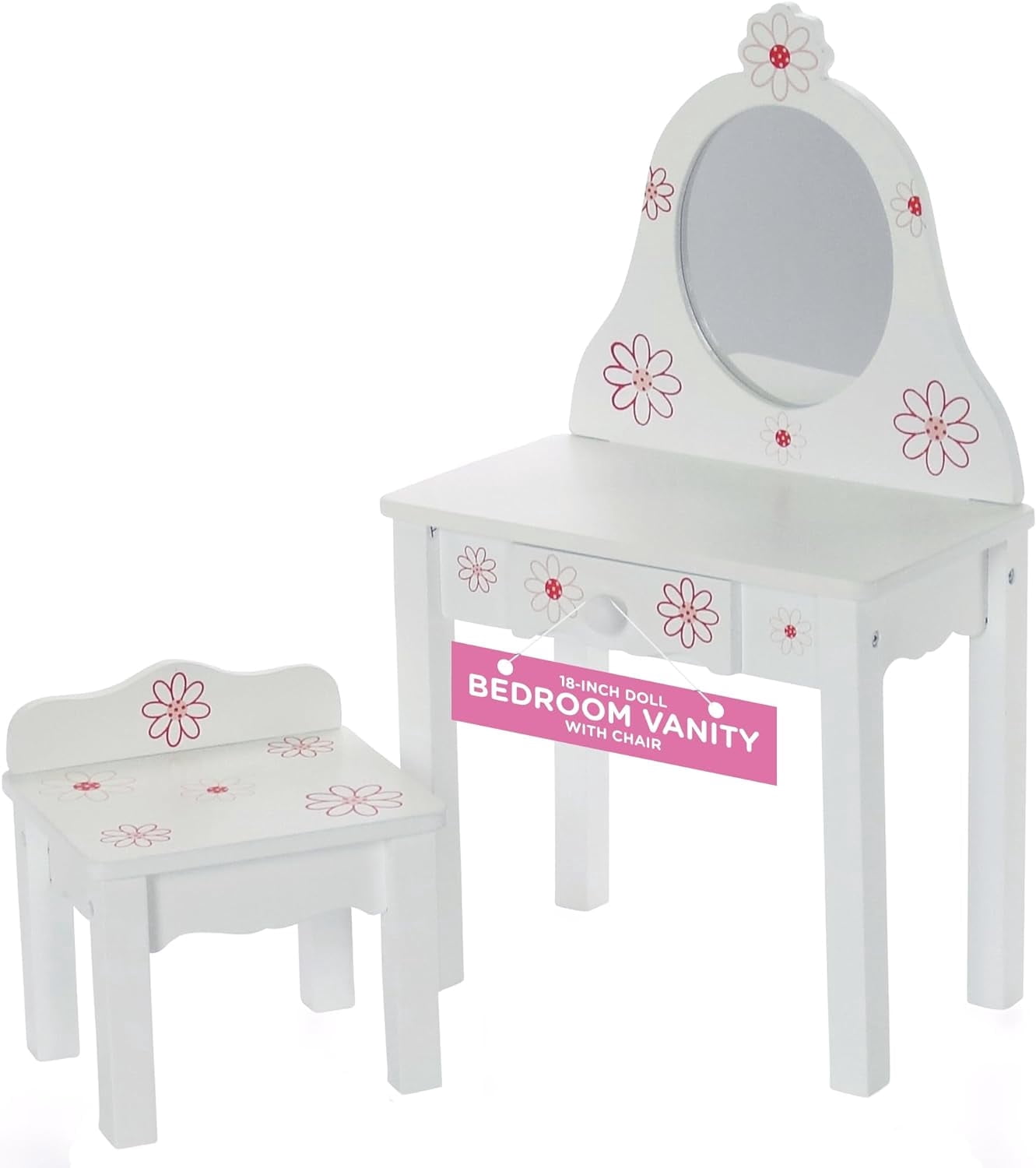 Emily Rose 18-inch Doll Bedroom Vanity with Chair - Floral Collection Compatible with American Girl Dolls