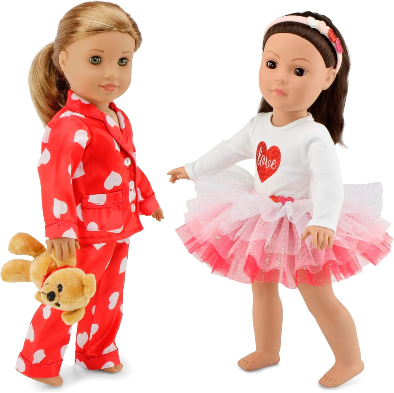 Emily Rose 18 inch doll clothes | Fashion Tutu Skirt Outfit Set and Headband BUNDLED with Silky 18" Doll PJs Valentines Gift Set with Matching Eye Mask Accessory | Compatible with Most 18" Dolls