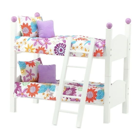 Emily Rose 14 inch Doll Bunk Bed - 2 Single Stackable Beds, Including (2) 4-Piece Bedding Sets & Ladder