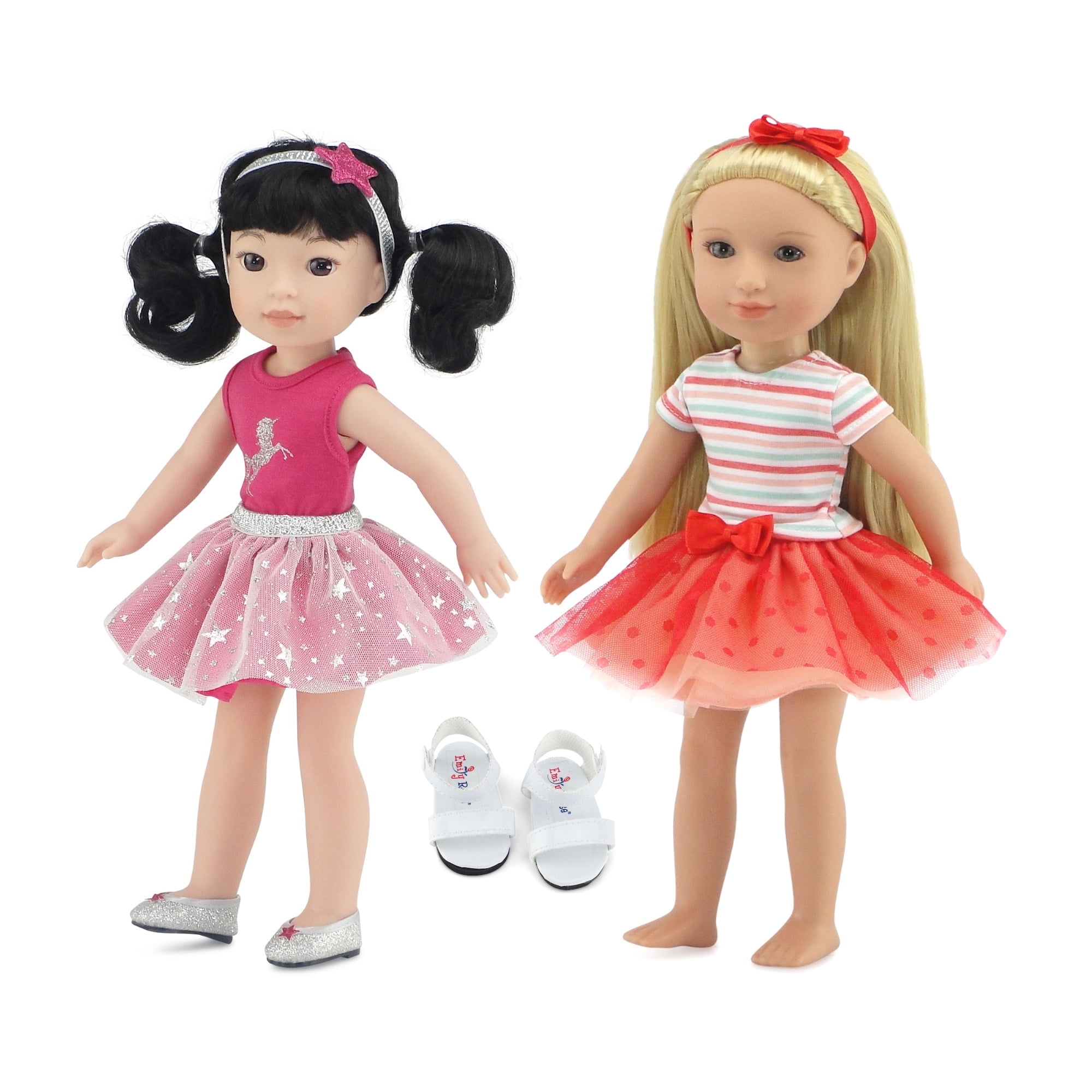 Emily Rose Doll Clothes 8 Piece Bundle with Unicorn Pink Tutu Gift Set and Coral Tutu 4-PC Outfit