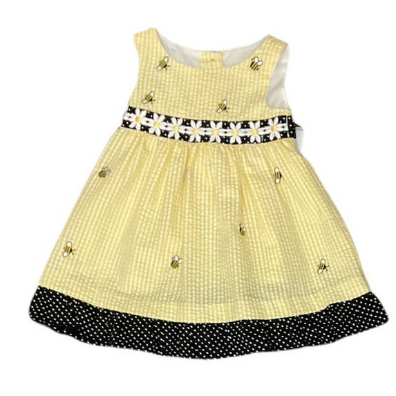 Emily Rose Girl's Cute Soft & Colorful Seersucker Sleeveless Spring Sun Dress (Yellow Bee, 18M)