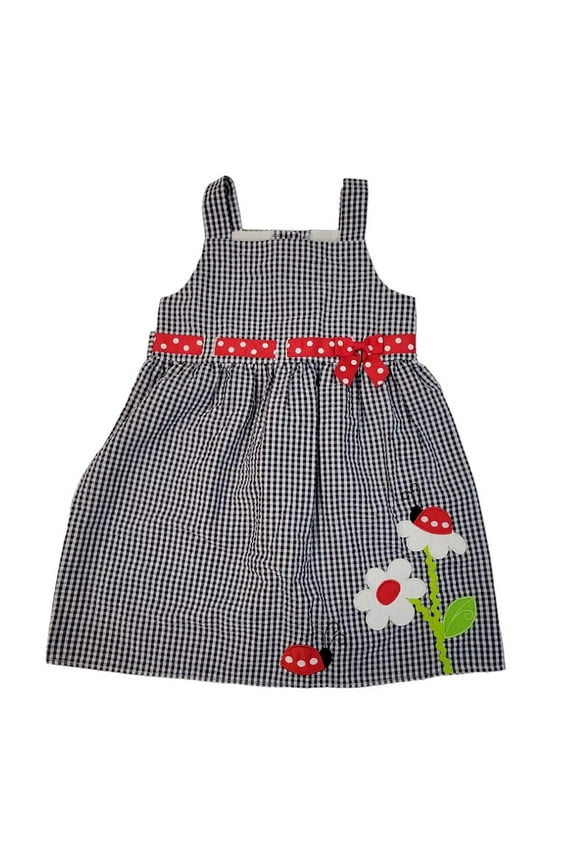 Girl's Cute Soft & Colorful Seersucker Sleeveless Sundress Navy Lady Bug 12M