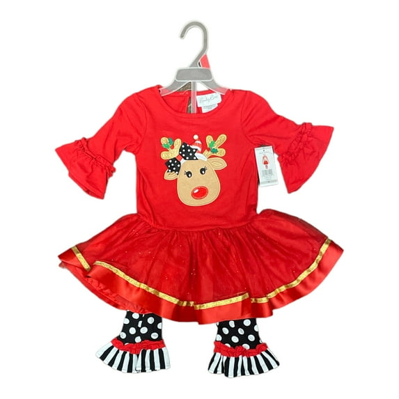 Emily Rose Girl's Holiday Theme Christmas Top & Leggings, 2 Piece Outfit Set (Reindeer, 6)