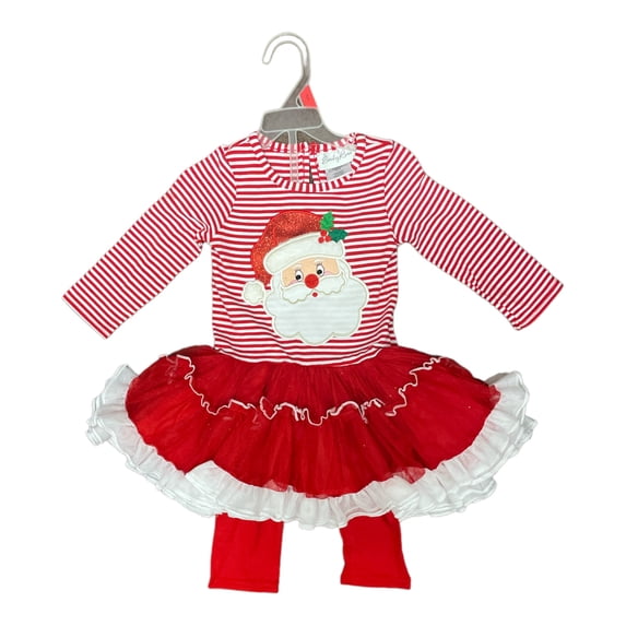 Emily Rose Girl's Holiday Theme Christmas Top & Leggings, 2 Piece Outfit Set (Santa, 4)