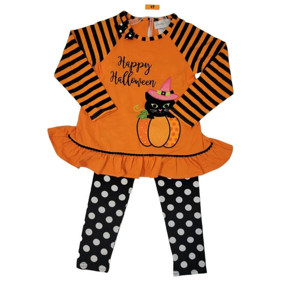 Emily Rose Girls' Halloween Pumpkin Boo Fall L/S Shirt & Leggings, 2 Pc Set