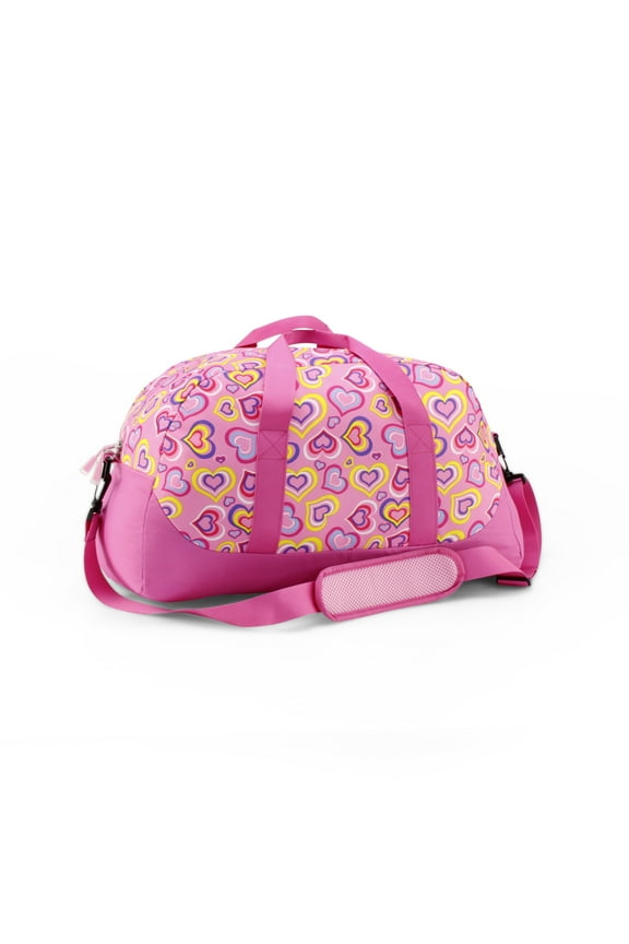 Kids Large Weekender Duffle Bag | Girls Duffel Bag with Removable Shoulder Carry Strap | 100% 600D Polyester | Perfect for sleepovers and overnight travel (Playful Hearts)