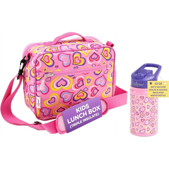 Emily Rose Playful Hearts Girls Lunch Box and Water Bottle Set