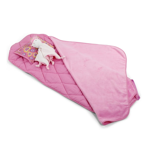 Emily Rose Toddler Pink Cot Mat and Unicorn Lovey Set | Girls Nap Mat 48" x 19.5" | 100% Cotton Fleece | for Daycare Preschool (Playful Hearts)