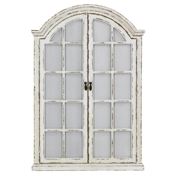 Emily Rustic Window Mirror White 45" x 31" with Doors by Aspire