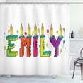 thumbnail image 1 of Emily Shower Curtain, Cartoon Doodle Birthday Cake with Cheerful Event Pattern Balloon Filled Background, Fabric Bathroom Set with Hooks, 69W X 84L Inches Extra Long, Multicolor, by Ambesonne, 1 of 3