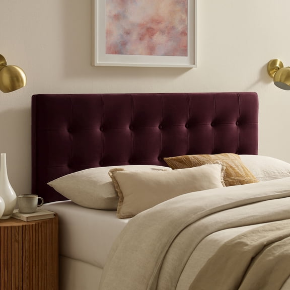 Emily Stain-Resistant Performance Velvet Queen Size Headboard in Mulberry