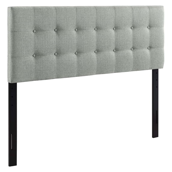Emily Tufted Button Linen Fabric Upholstered Full Headboard in Gray