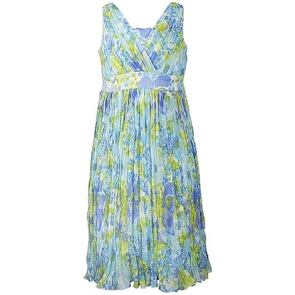 Emily West Big Girls Floral Chiffon Blue/Green Dress - 7