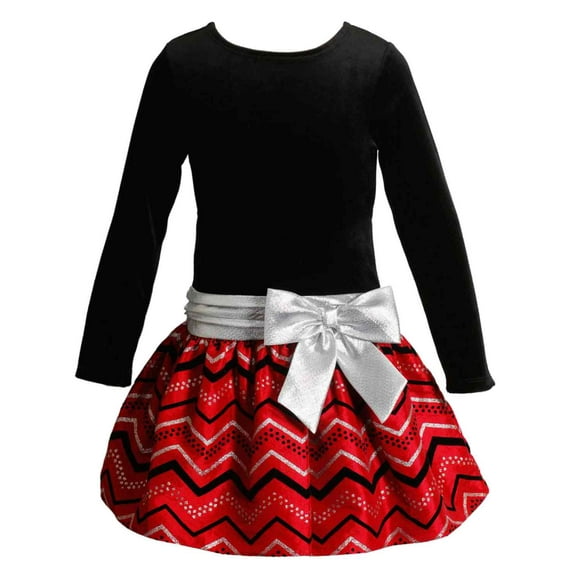 Emily West Girls Black & Red Chevron Velour Holiday Special Occasion Dress 4