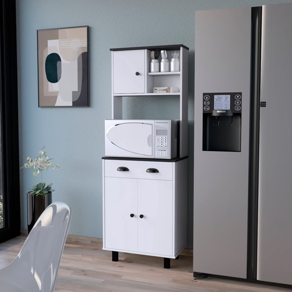 Dokea Emily White & Wengue 1-Drawer Kitchen Pantry Cabinet - White, 66.5" H - Storage Cabinet