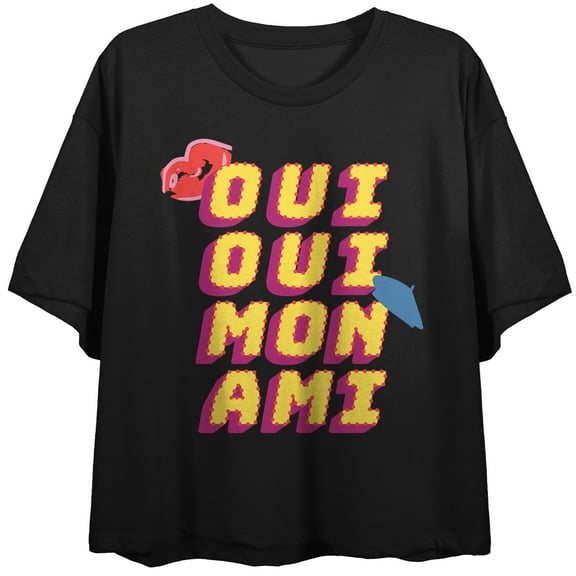 Emily in Paris Oui Oui Mon Ami Women's Black Short Sleeve Crop Tee-Small