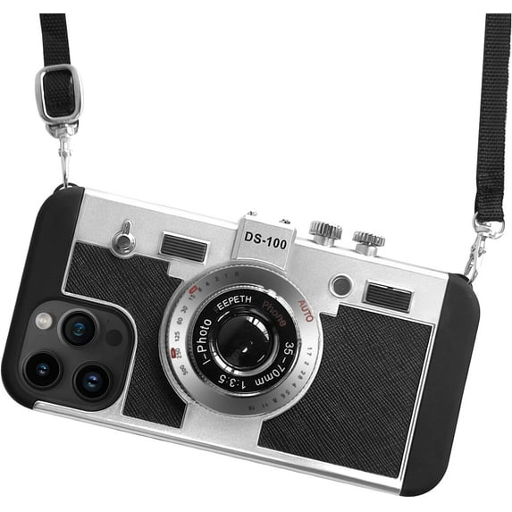 Emily in Paris Phone Cases for iPhone Xs Max, Cute Camera Design, 3D Vintage Camera Cover Phone Case with Long Lanyard (Silver Black, iPhone Xs Max)
