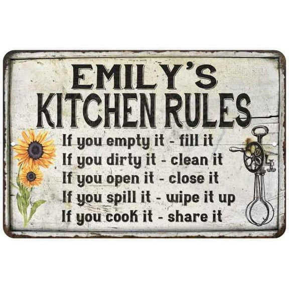 Emily's Kitchen Rules Chic Sign Vintage Decor 8 x 12 High Gloss Metal 208120032102