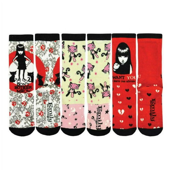 Emily the Strange 3-Pack Set Colorful Novelty Crew Printed Socks (Adult Size)