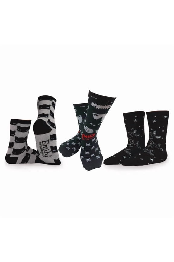 Emily the Strange Girl's Cute Fun Colorful Cat Crew Socks - 3 Pair (Adult Size)