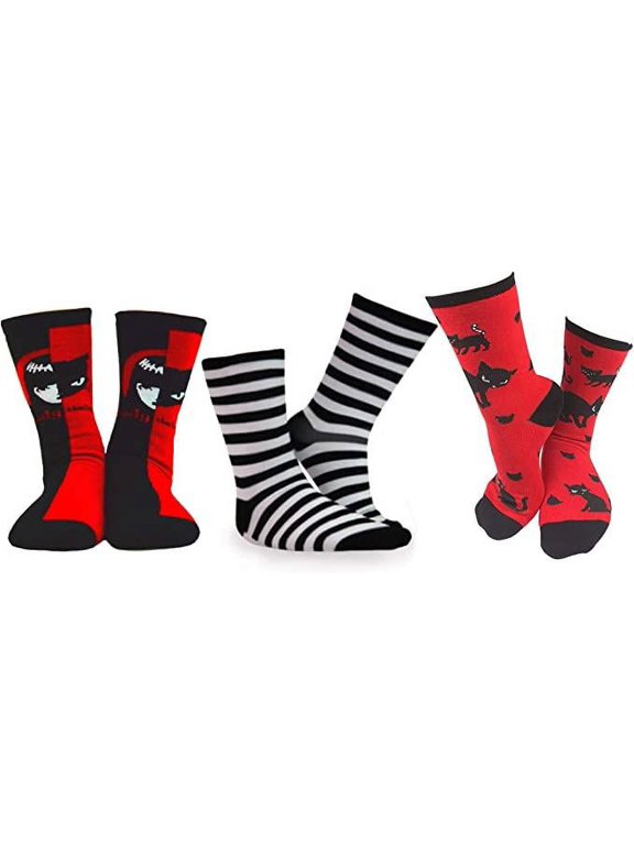 Emily the Strange Girl's Cute Fun Colorful Cat Crew Socks - 3 Pair (Kids Size)
