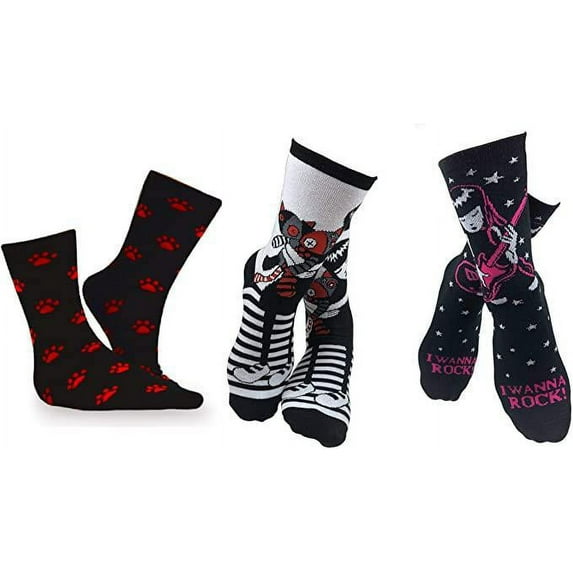 Emily the Strange Girl's Cute Fun Colorful Cat Crew Socks - 3 Pair (Kids Size)