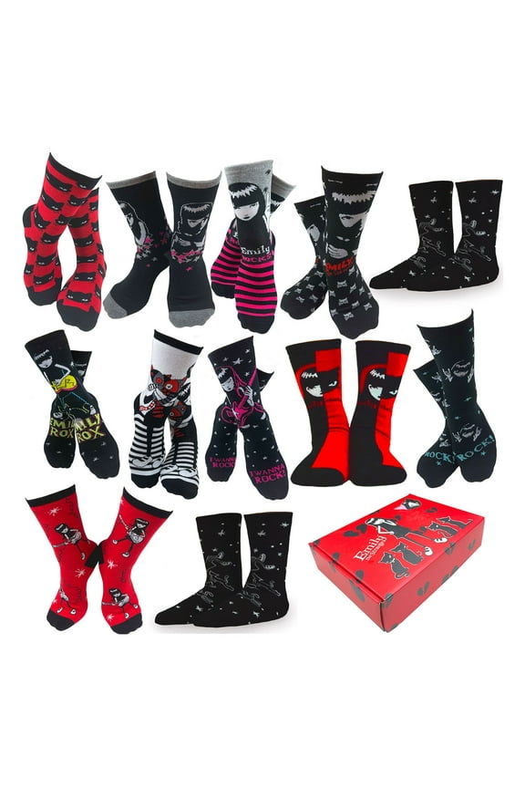 Emily the Strange Girl's Fun Colorful Crew Socks Gift Box (Adult & Kids Size)