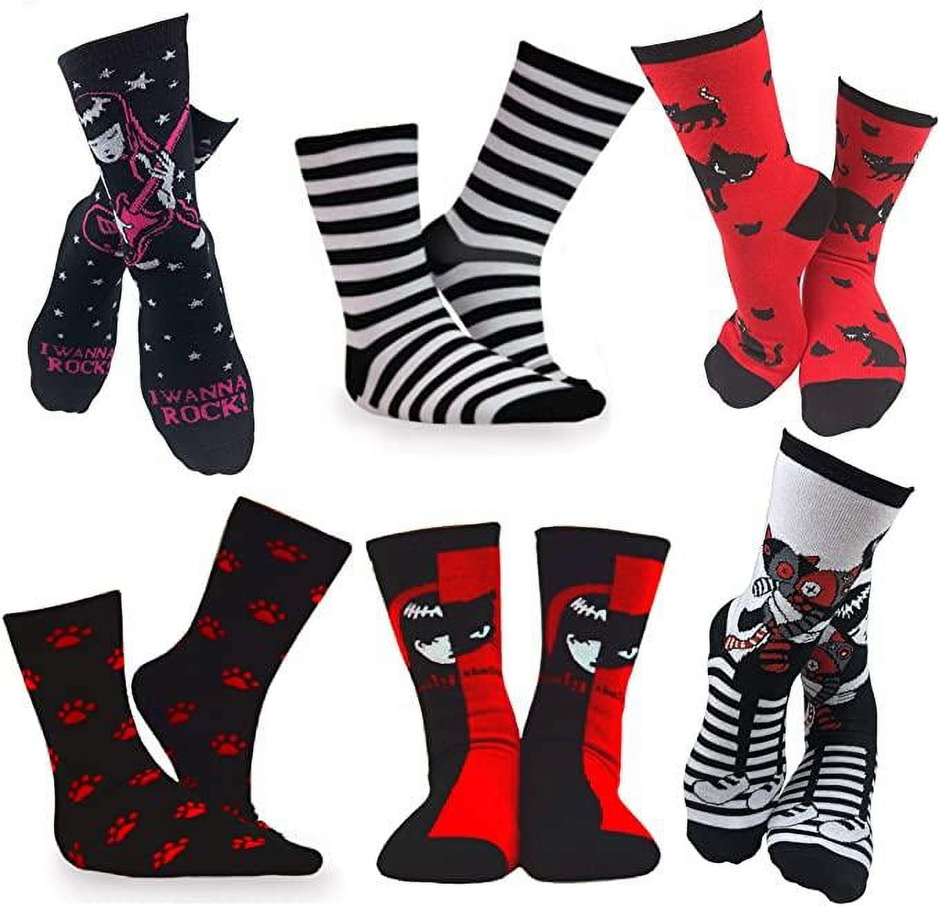 Emily the Strange Halloween Crew Socks 6 Pack for Kids & Women Size 9