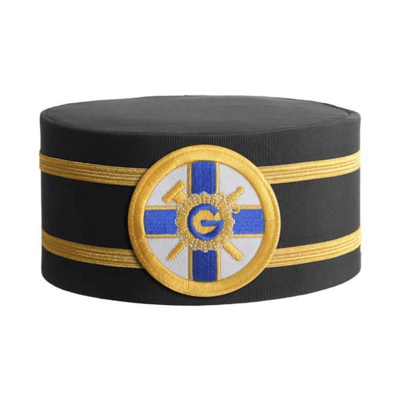 Eminent Prior Knights of the York Cross of Honour Crown Cap - Black Rayon with White Round Patch & Two Gold Braids