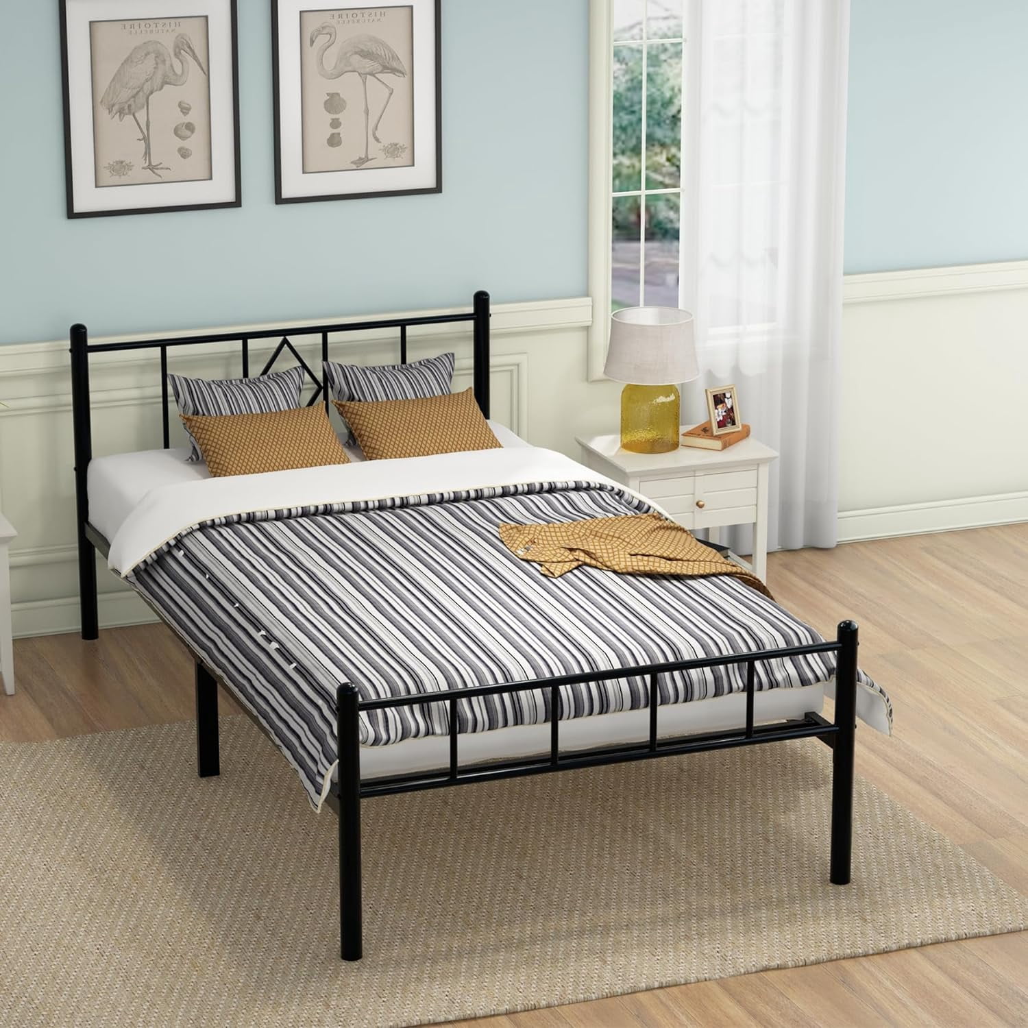 Emiosmt 14 in Twin Size Metal Platform Bed Frame with Headboard & Footboard,Black