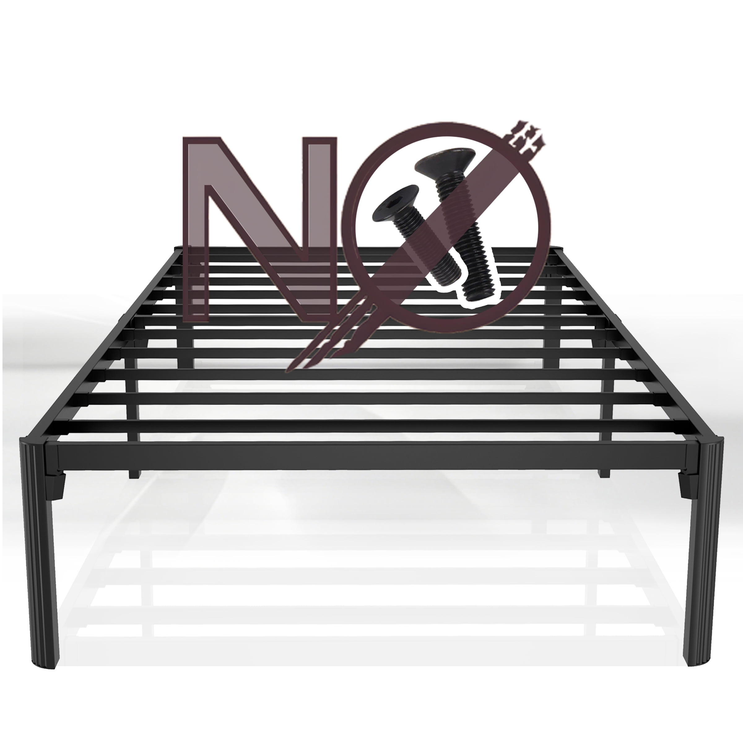 Emiosmt 14in No Screws Design Twin Size Metal Bed Frame,Easy Assembly,No Box Spring Needed,Black
