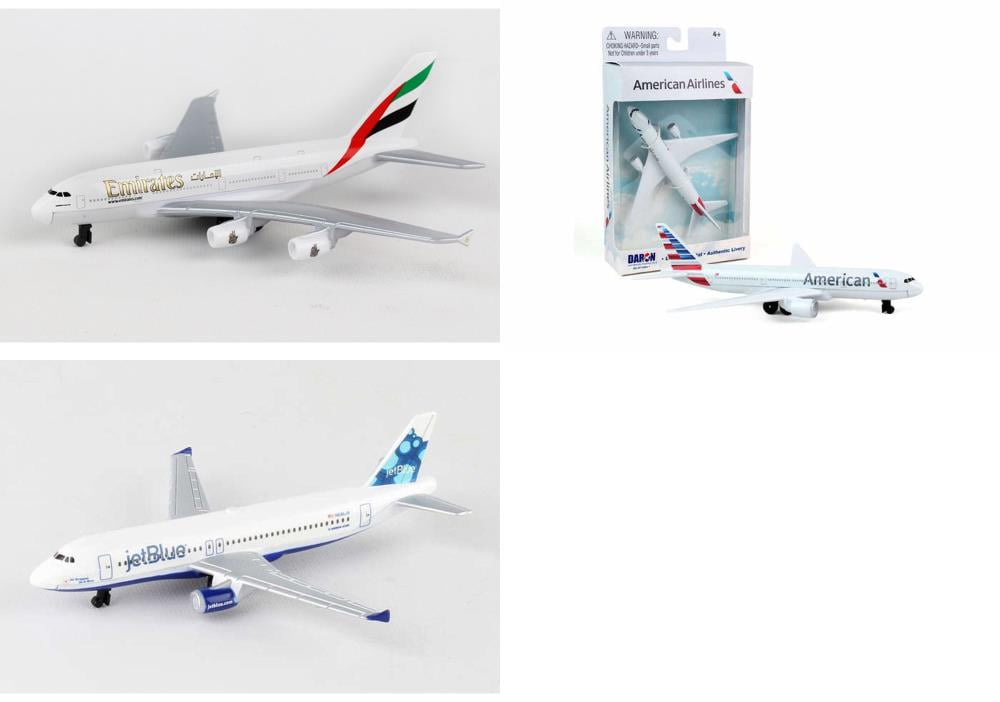 Emirates, American, Jetblue Airlines Diecast Airplane Package - Three 5.5" Diecast Model Planes