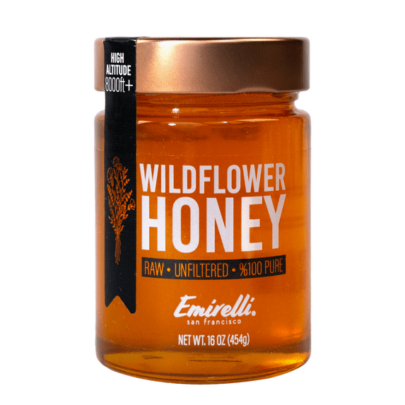 Emirelli Wildflower Honey 100% Pure, Raw & Unfiltered - From the High Attitude Mountains, Endemic Flower Flavor - For Breakfast, Cooking, Spreading, Baking Sweet & Healthy Food - Liquid Gold -16oz Jar