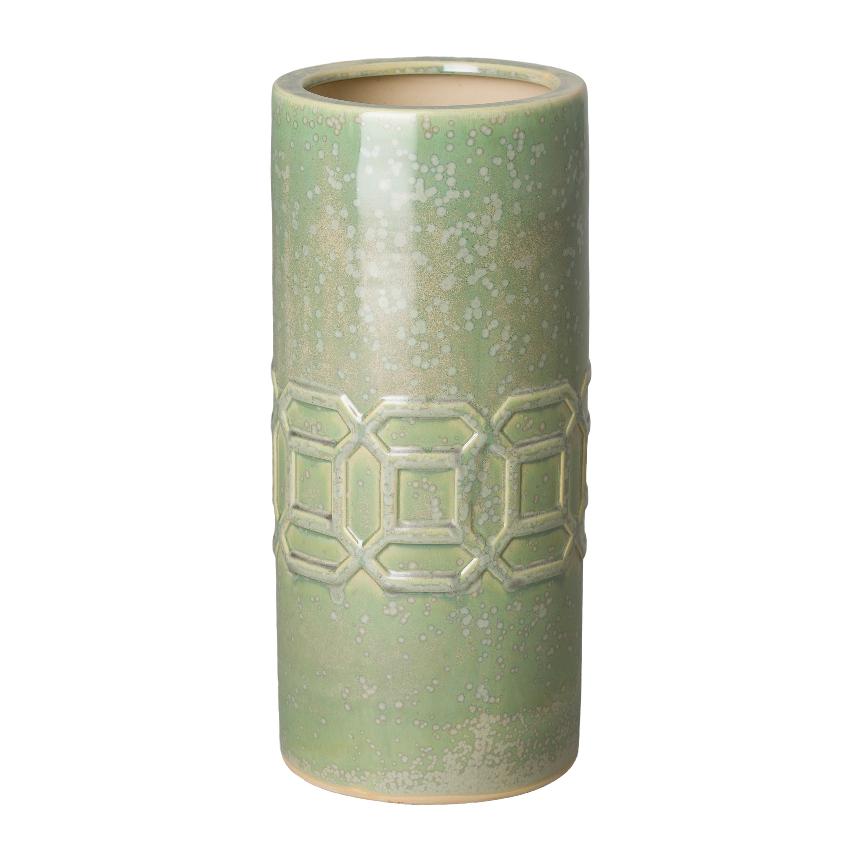 Green Speckle Ceramic Umbrella Stand with Octagonal Design