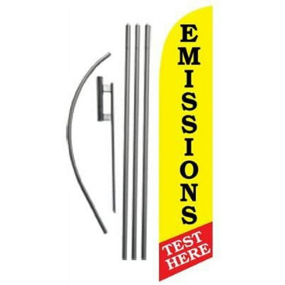 Emissions Test Here Advertising Feather Banner Swooper Flag Sign with Flag Pole Kit and Ground Stake, Smog Check
