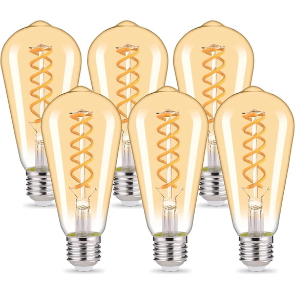 Emiting ST58 (ST19) LED Edison Bulbs 60 Watt Equivalent, CRI 80+, High Brightness Soft White 2500K Clear Glass, Dimmable Antique LED Filament Bulbs, E26 Medium Base, 6 Pack
