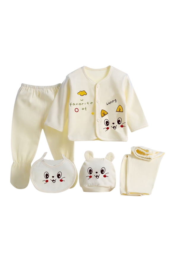 0-3 Months Baby Boy Clothes Newborn Clothes For Boys 5PCS Newborn Baby Boys Girls Cartoon Long Sleeve Tops+Hat+Pants +Bib Outfits Set Yellow,Size One Size