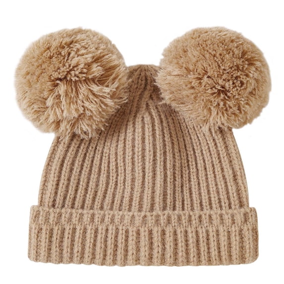 Emitonse Baby Beanie Warm Winter Hat Toddler Winter Knit Hat Upgrade Fleece Linedpom Ears Cap For Boys Girls Size 0-12 Months,Coffee