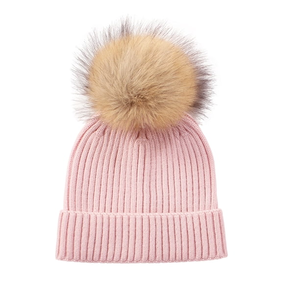 Emitonse Baby Beanie Winter Hat for Newborn Winter Pullover Hat Children's Double Hat Solid Color Cute Knitting Yarn Baby Hat Size 0-3 Years,Pink