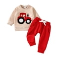 thumbnail image 1 of Emitonse Baby Boy Clothes Pattern Print 2Pcs Fall Outfits Boys Cartoon Ribbed Pullover Sweatshirt and Pants Set Soft Warm Long Sleeve 2pcs Size 3-6 Months,Red, 1 of 5
