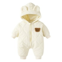 Emitonse Baby Boy Girl Winter Hooded Puffer Jacket Girls' Outerwear Jackets Coats Baby Snowsuit Winter Romper Hooded Boys Girls Jumpsuit Windproof Clothes Size for 0-3 Months,Beige