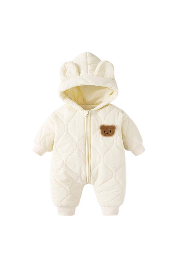 Baby Boy Girl Winter Hooded Puffer Jacket Girls' Outerwear Jackets Coats Baby Snowsuit Winter Romper Hooded Boys Girls Jumpsuit Windproof Clothes Size for 0-3 Months,Beige