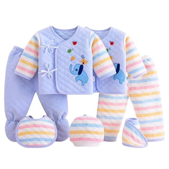 Emitonse Baby Boy Outfits 0-3 Months Newborn Girl Outfits Seven Piece Baby Set For Comfortable Soft Stylish And Cute Cartoon Baby Set Light Blue,Size 0-3 Months