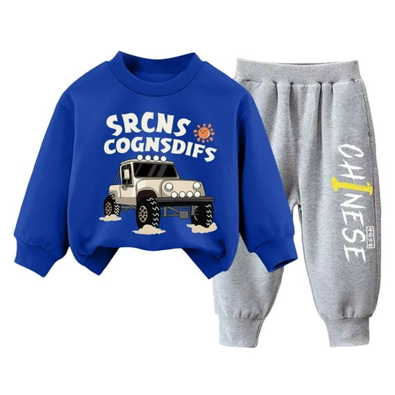 Emitonse Baby Boys' Clothing Sets Sweatpants Set for Kids Toddler Baby Boy Outfit Truck Embroidery Smocked Shirt Long Sleeve Sweatshirt + Gingham Pants Set Size for 3-4 Years,Blue
