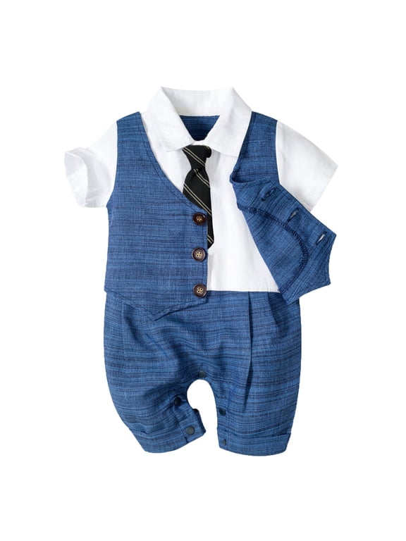 Baby Boys Gentleman Outfits Suits Newborn Infant Baby Boys Gentleman Jumpsuit Button Romper Formal Clothes Blue,Size 6-12 Months