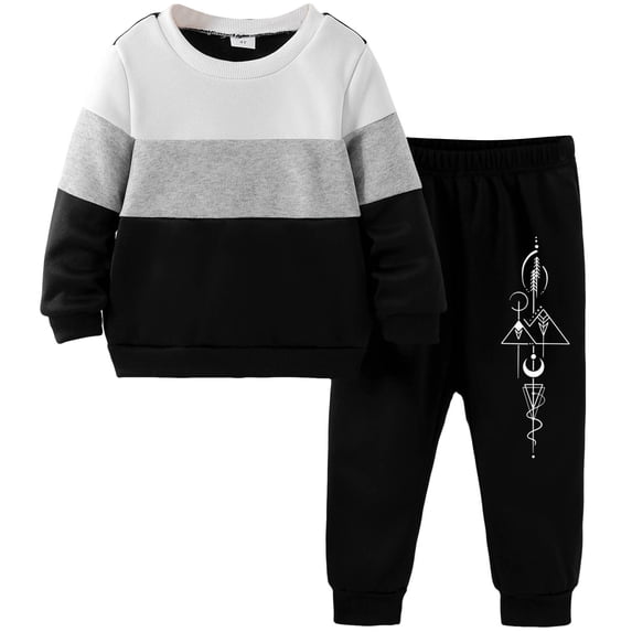 Emitonse Baby Boys Suit Set Boys Simple Print 2 Piece Set Long Sleeve Sweatshirt and Pants Casual Warm Outfit Size 2-3 Years,Dark Gray