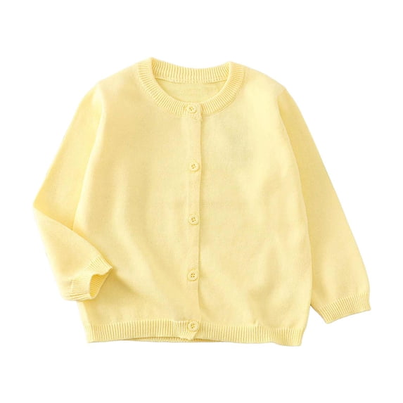 Emitonse Baby Girl Cardigan,Girls School Uniform Cardigan Sweater Long Sleeve Knit Boys Girls Fashion Size 5-6 Years,Light Yellow